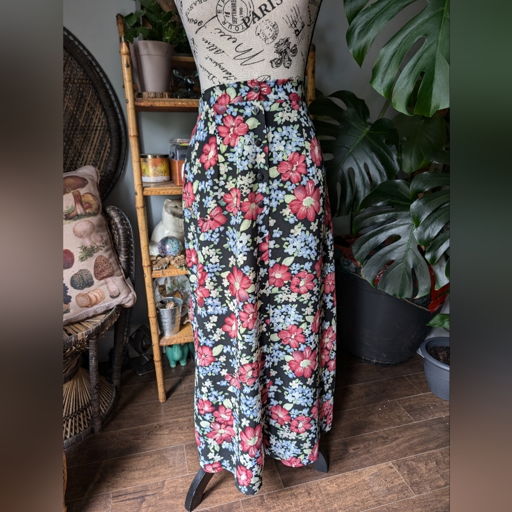 Vintage 90s Floral Button Up Maxi Skirt Size Medium